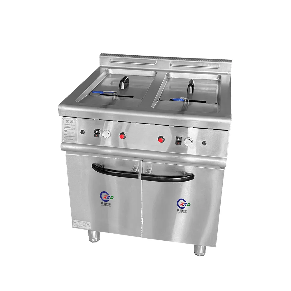 Gas double-cylinder double-Sieve fryer พร้อมฐานตู้ (ตามมาตรฐานการรับรอง3C) - หม้อทอดแบบน้ำมันลึก - foodmachtech